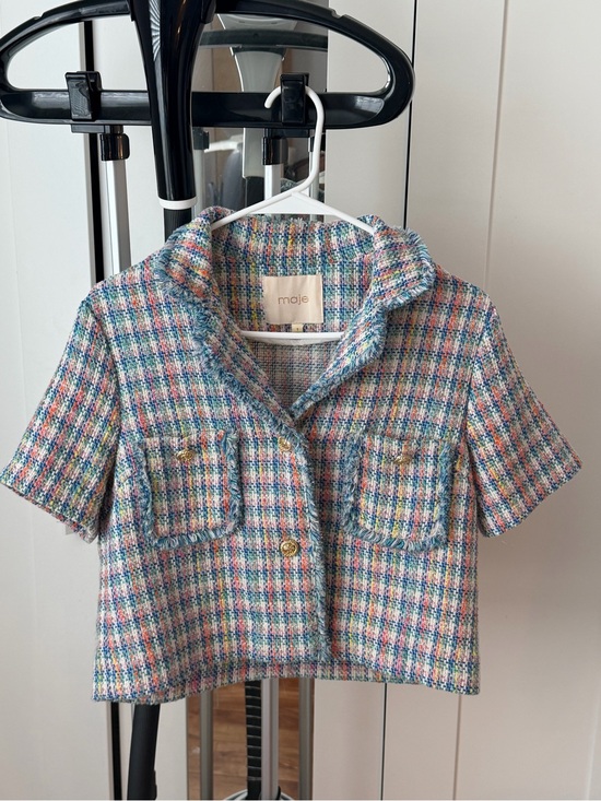 Maje Jackets & Blazers - Maje Pastel Multicolor Tweed Short Sleeve Jacket